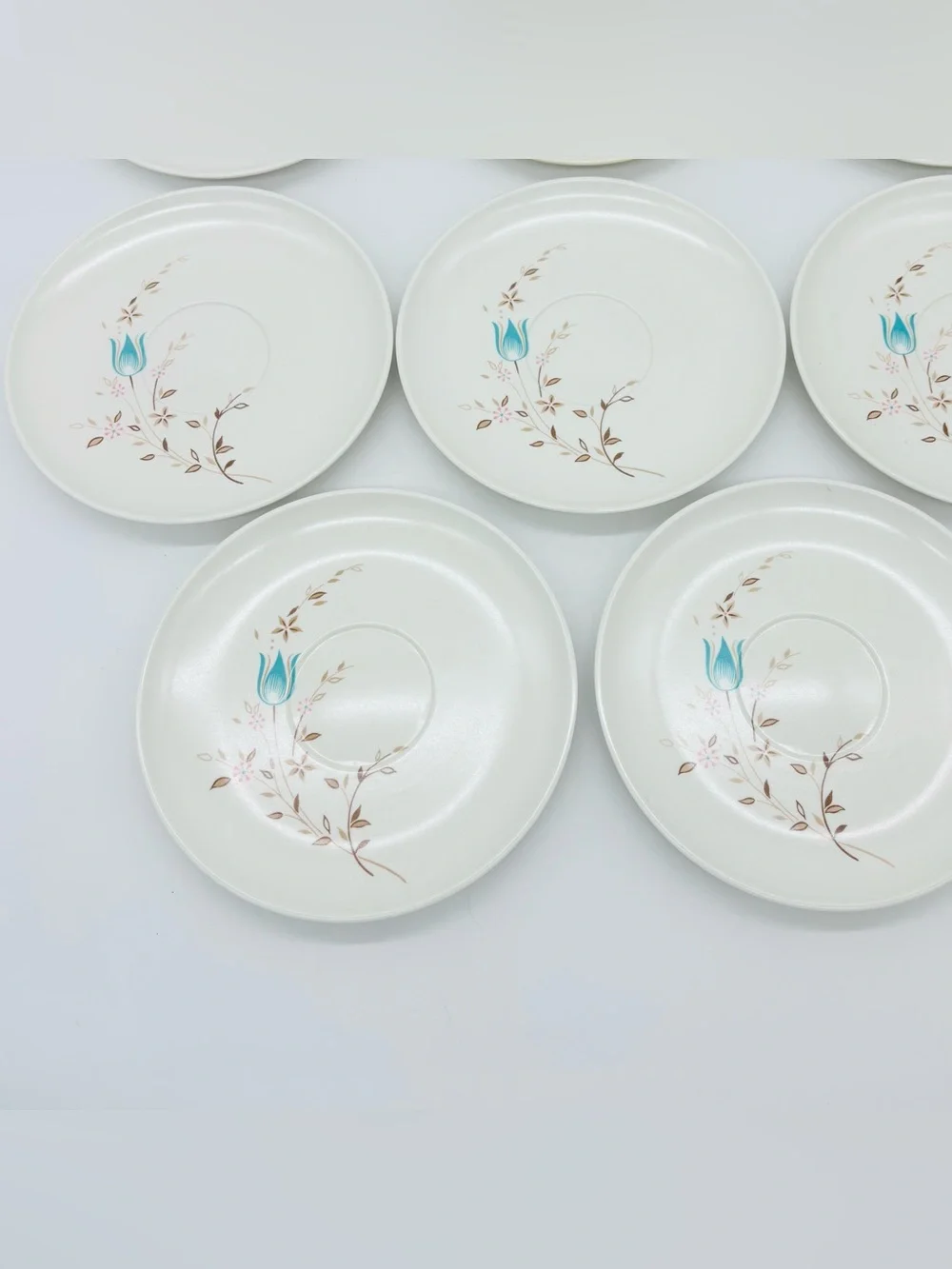 Vintage Lenox Ware Aqua Melamine Tea Cup Saucer Set 8 Floral Mid Century MCM USA